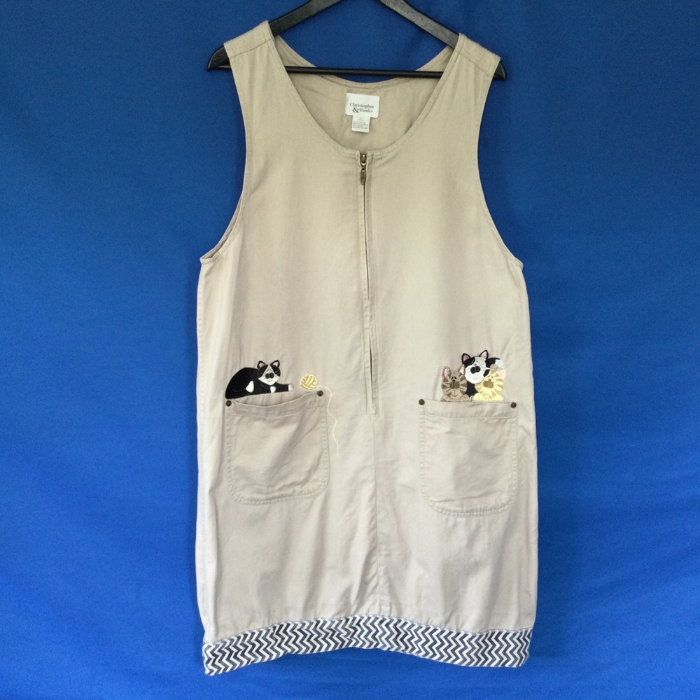 Christopher Banks Cotton Large Overall Dress Cats pockets Smock RARE